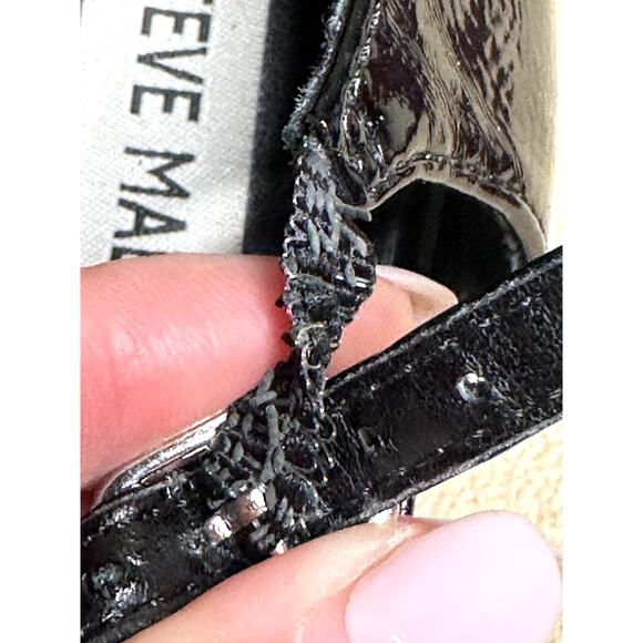 Steve Madden Black Faux Patent Leather Block Heel Mary Jane Shoes 3.25" Heel 8M - Picture 10 of 14